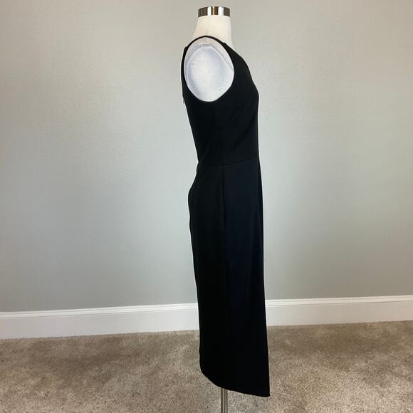 XSCAPE Women's Cocktail Dress Size 6 Black One Shoulder Beaded Midi Sheath - Picture 5 of 14